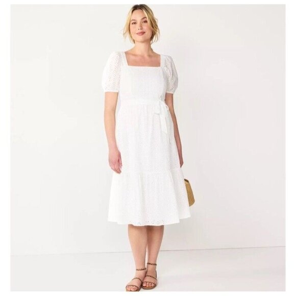Draper James Dresses & Skirts - Draper James RSVP Dress L White Eyelet Lace Midi Square Coquette Cottage
